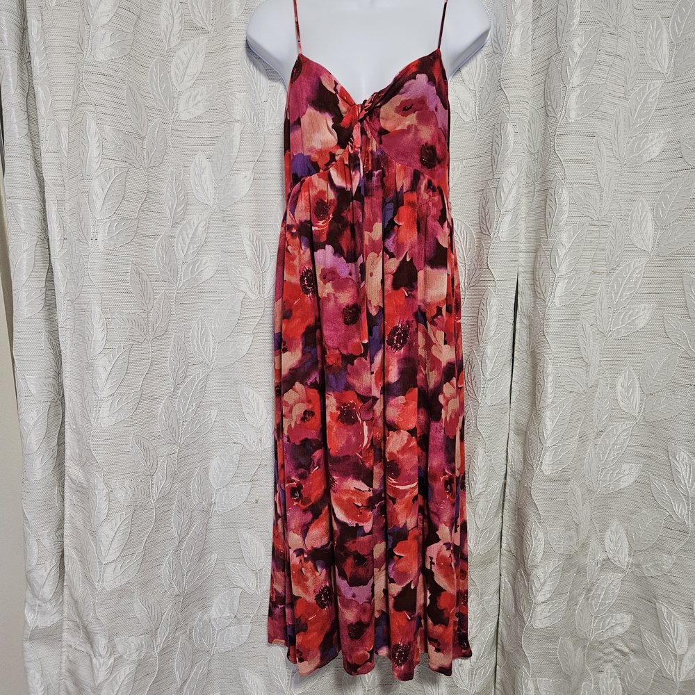 Gilli Vibrant Floral Maxi Dress Red And Pink Spaghetti Strap Flirty Boho